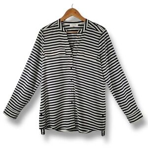 Calvin Klein Roll Tab Striped Long Sleeve Button Down Blouse Size Small